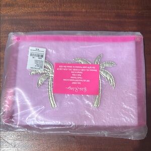 NWT Lilly Pulitzer Pink Cosmetic Bag with Gold Palm Design